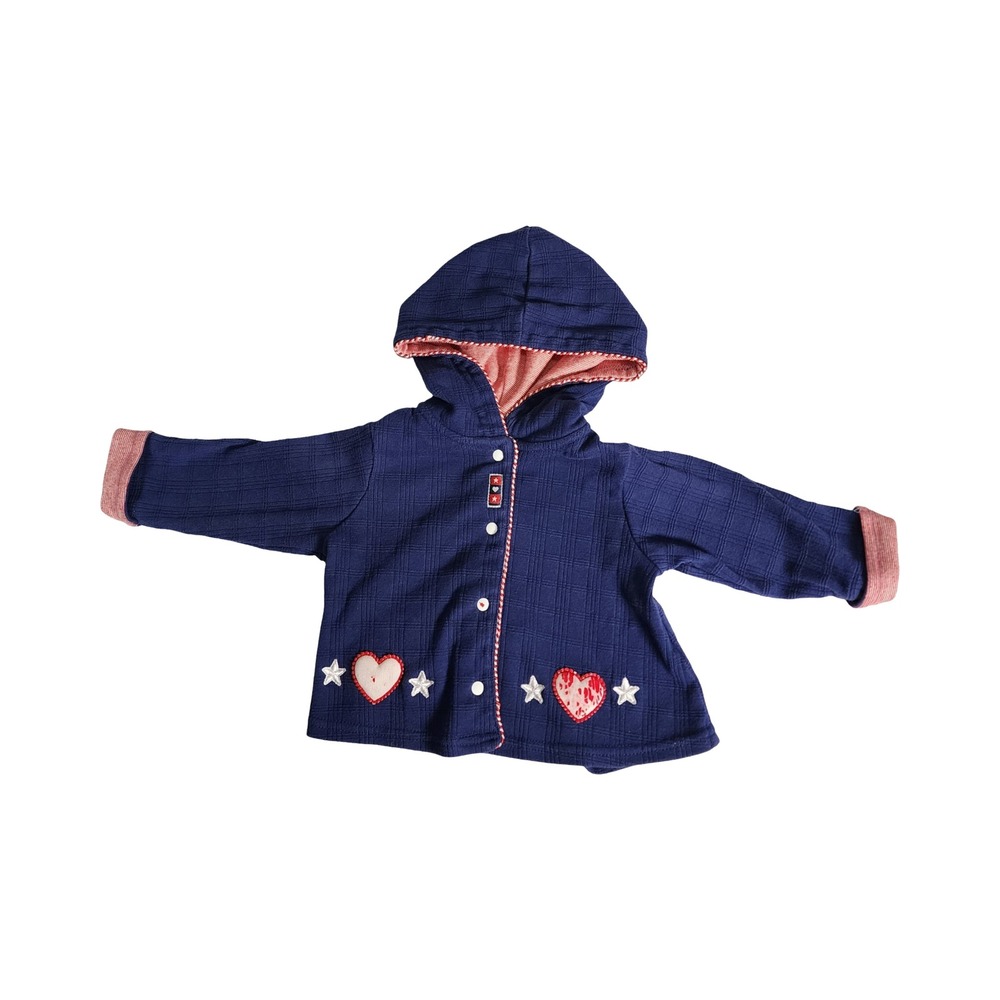 Vintage Baby Q‎ Blue Plaid Hoodie Jacket Hearts Stars 3-6 mths